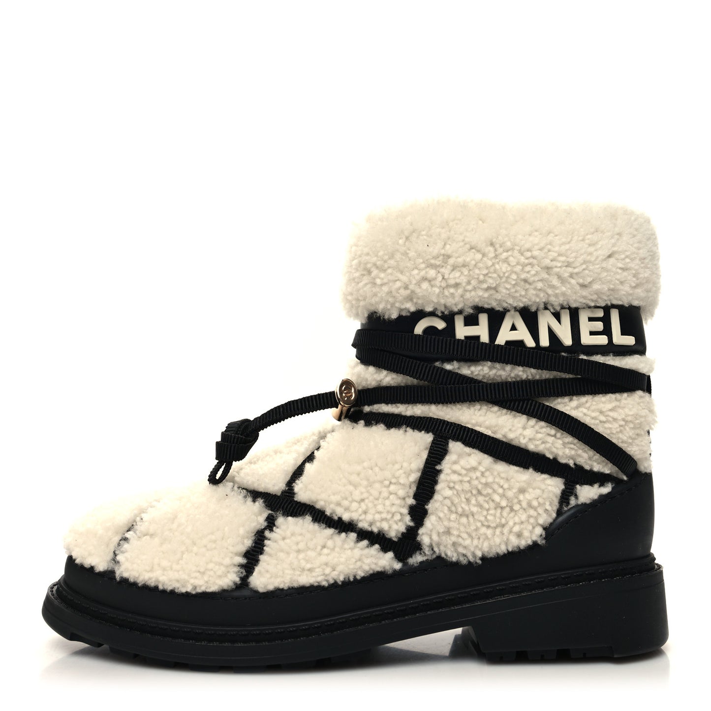 Shearling Nylon Grosgrain CC Ankle Snow Boots 40 Black