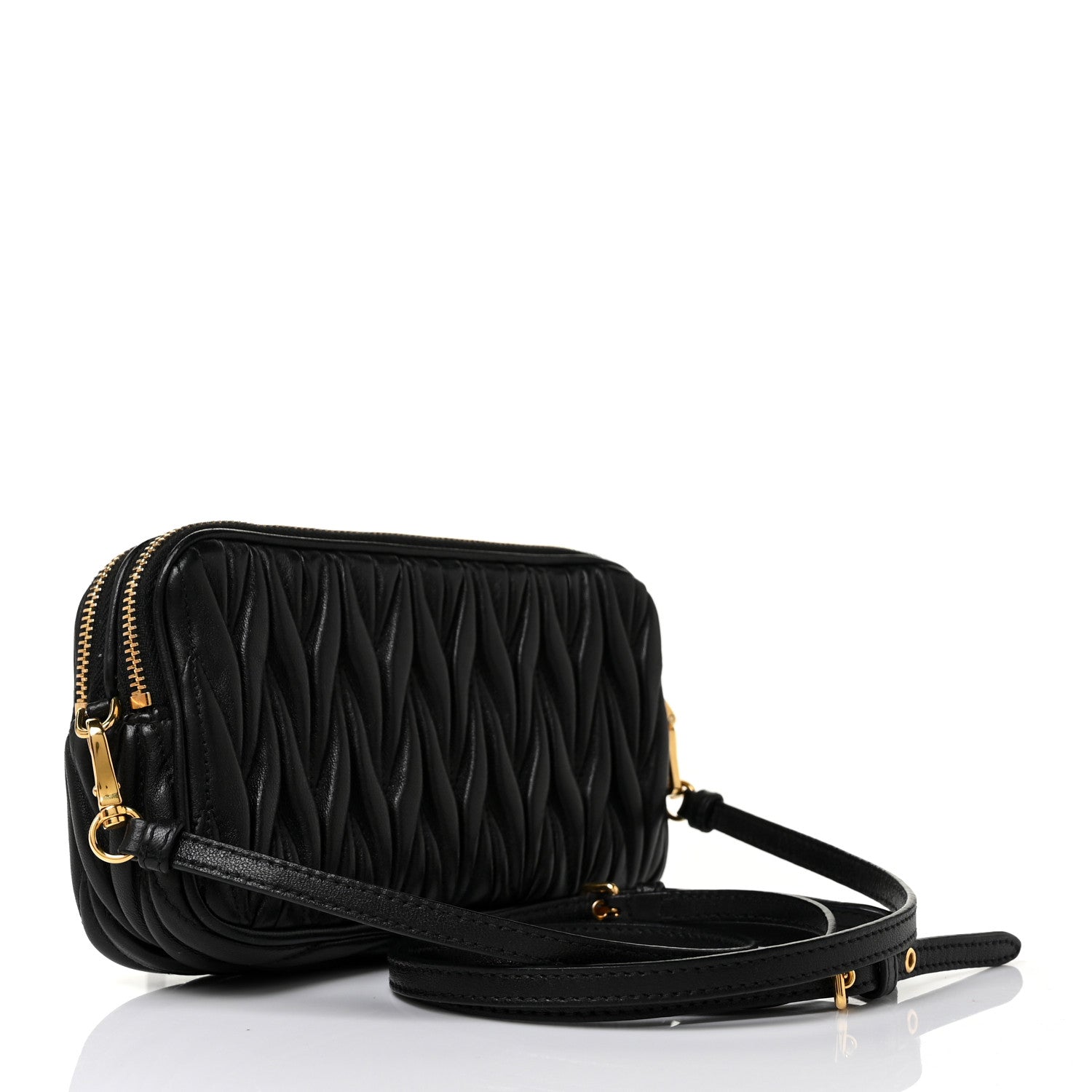 Miu Miu Nappa Matelasse Double Zip Pochette Clutch Black 3 of 10