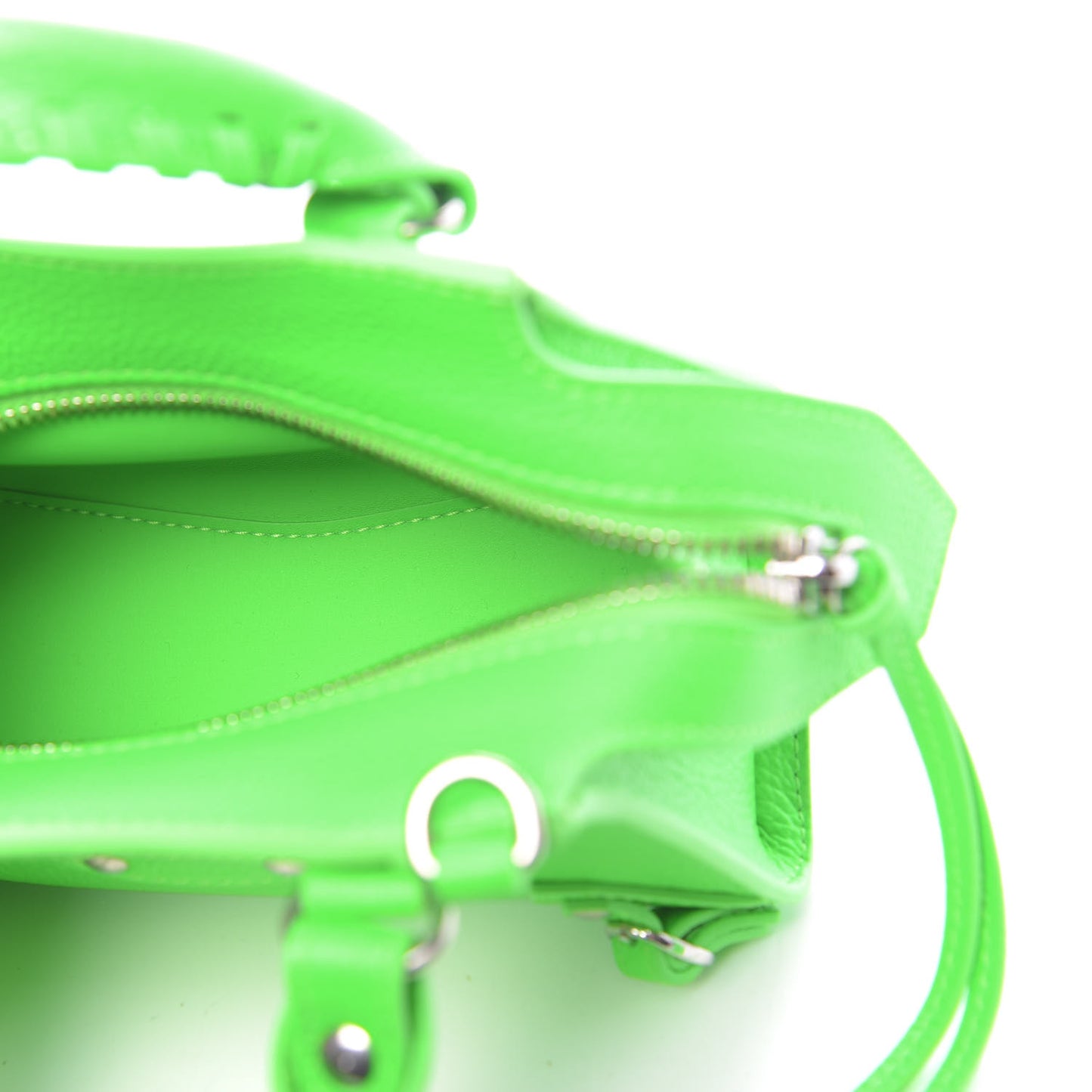 Grained Calfskin Neo Classic Silver Hardware Nano City Crossbody Fluo Green