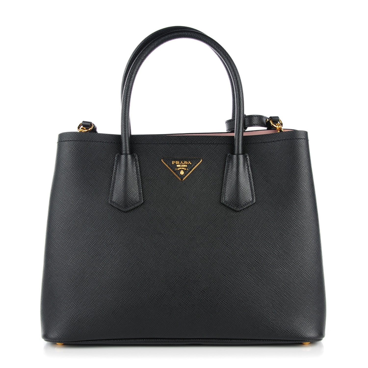 Prada Saffiano Cuir Large Double Bag Black Mughetto 1 of 8