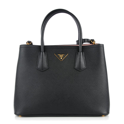 Prada Saffiano Cuir Large Double Bag Black Mughetto 1 of 8