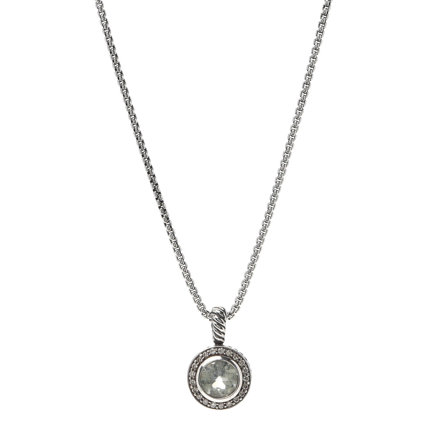 Sterling Silver Diamond Prasiolite 8mm Petite Cerise Pendant Necklace