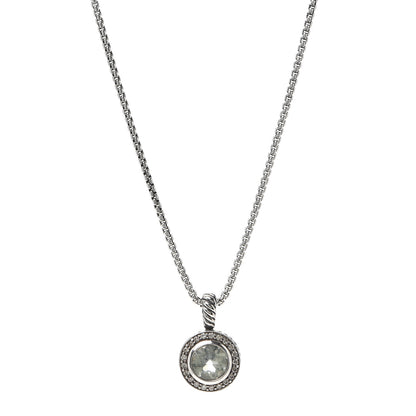 David Yurman Sterling Silver Diamond Prasiolite 8mm Petite Cerise Pendant Necklace 1 of 5