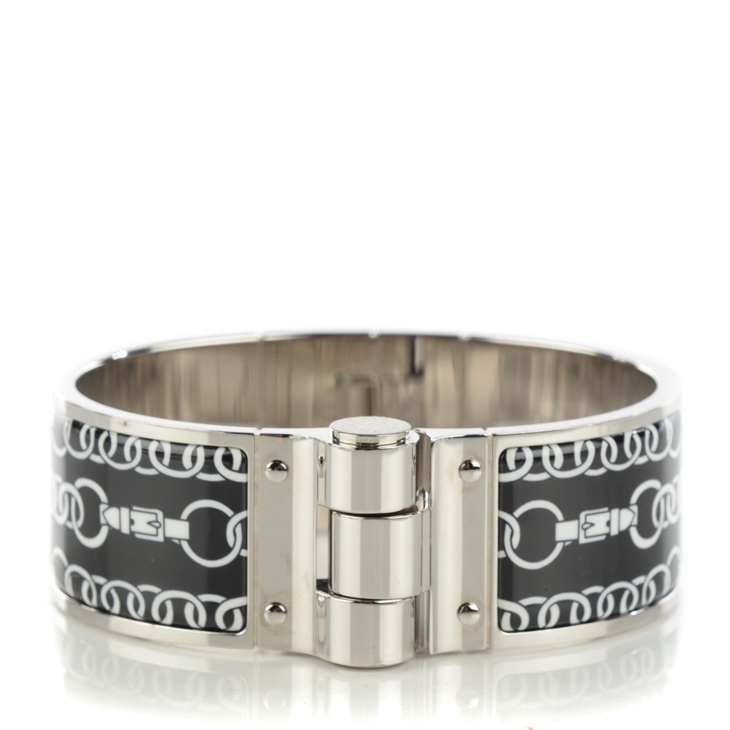 Hermes Enamel Printed Wide Balades Equestres Hinged Bracelet S Black 1 of 6
