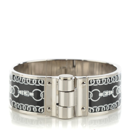 Hermes Enamel Printed Wide Balades Equestres Hinged Bracelet S Black 1 of 6