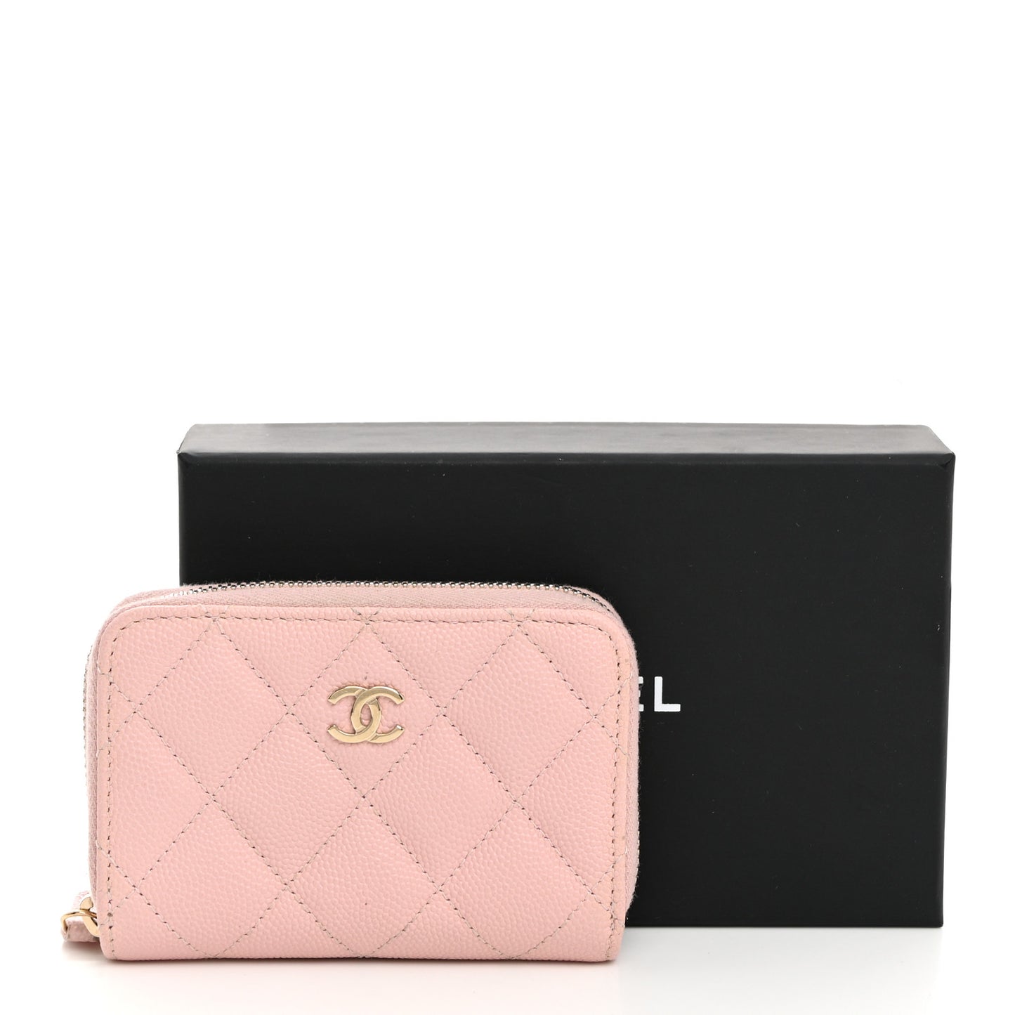 Caviar Quilted Zip Coin Purse Light Pink