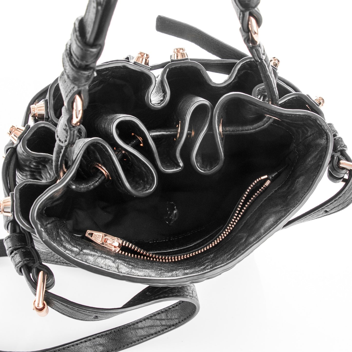 Pebbled Lambskin Diego Bucket Black Rose Gold Hardware