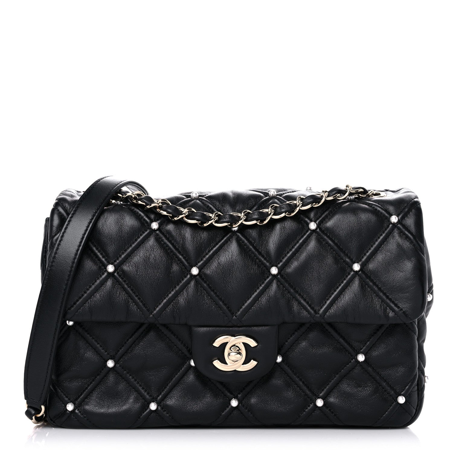 Chanel Lambskin Quilted Pearl Studded Flap Black 1 of 10
