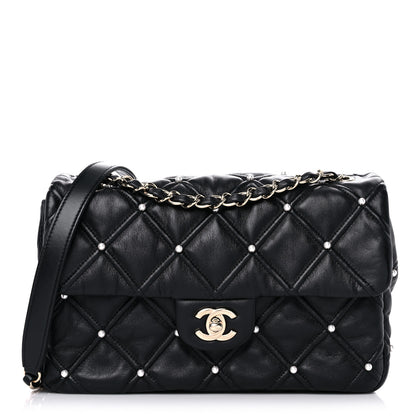 Chanel Lambskin Quilted Pearl Studded Flap Black 1 of 10