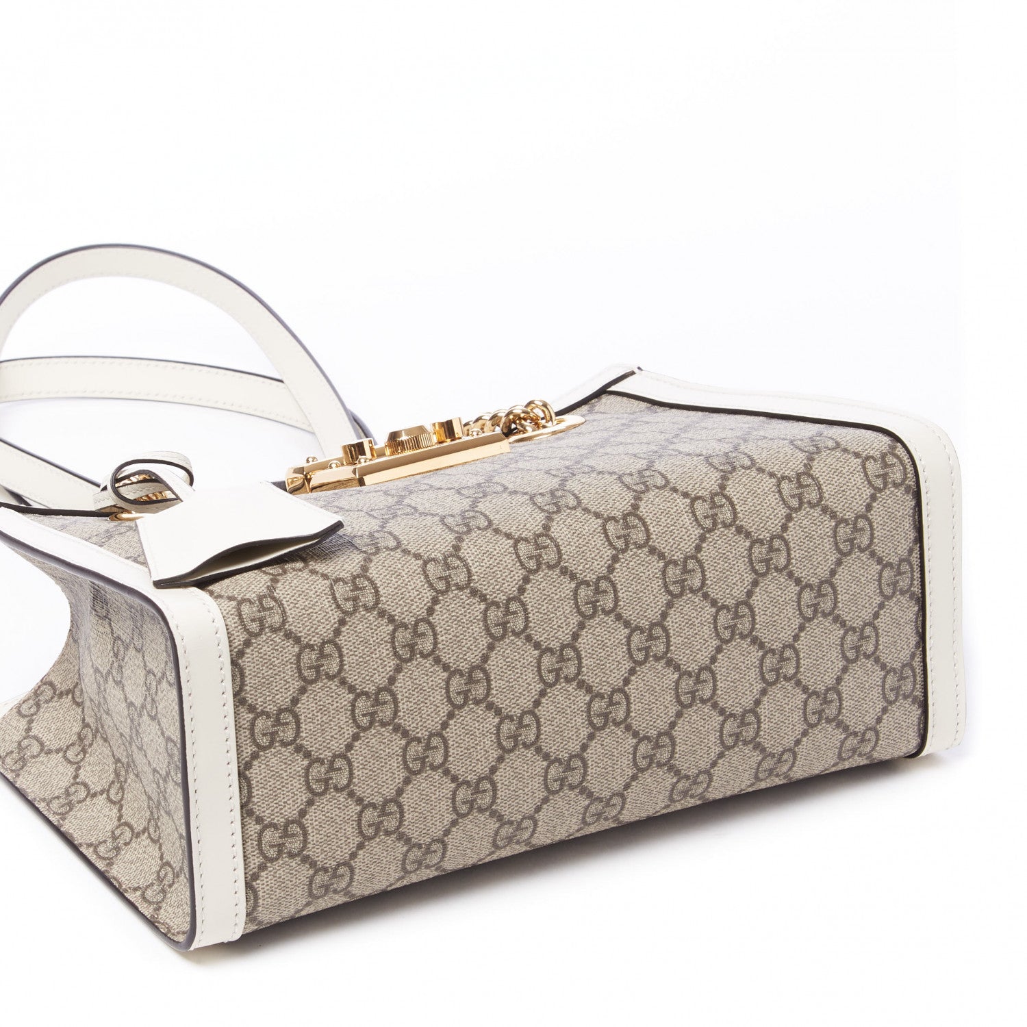 Gucci GG Supreme Monogram Moon Calfskin Small Padlock Tote Beige Ebony Mystic White 7 of 8