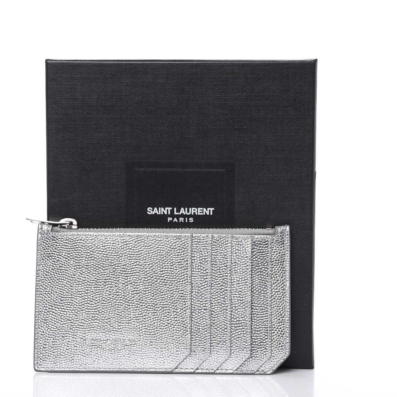 Saint Laurent Grained Calfskin 5 Fragments Zip Pouch Card Holder Silver 7 of 7