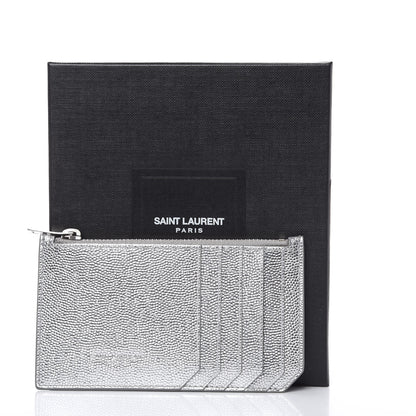 Saint Laurent Grained Calfskin 5 Fragments Zip Pouch Card Holder Silver 7 of 7