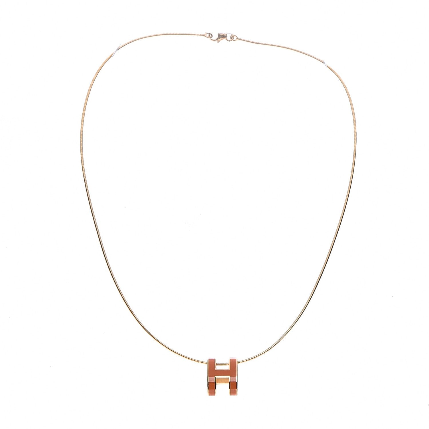 Hermes Lacquered Gold Pop H Pendant Necklace Orange 4 of 6