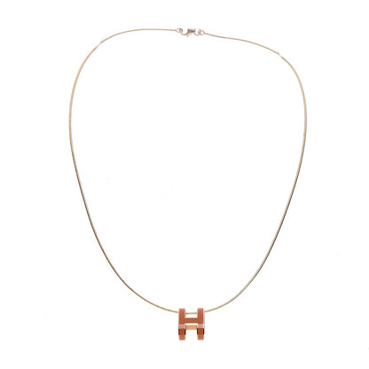 Hermes Lacquered Gold Pop H Pendant Necklace Orange 4 of 6