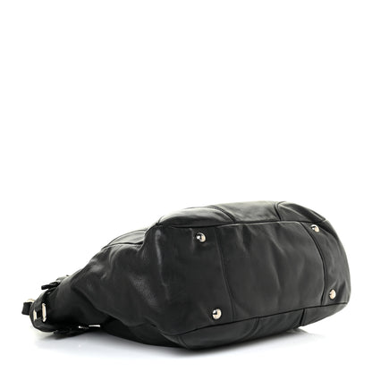 Prada Soft Calf Pleated Two Pocket Hobo Black 4 of 17