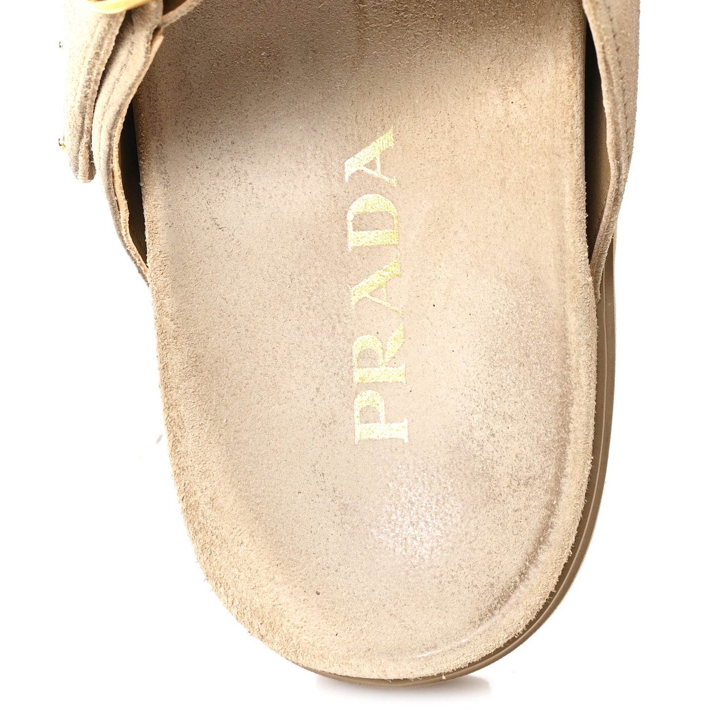 Suede Metal Triangle Logo Womens Double Buckle 20mm Slide Sandals 36 Ecru