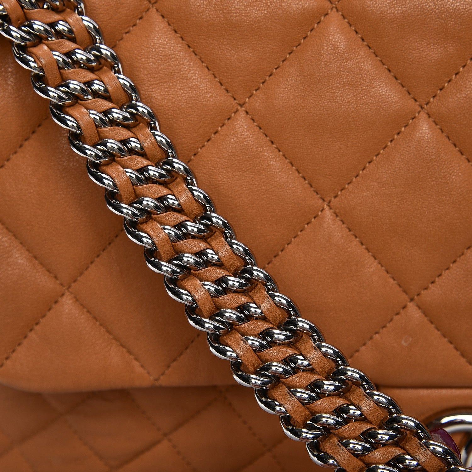 Chanel Washed Lambskin Chain Around Maxi Flap Bag Dark Beige 17 of 18