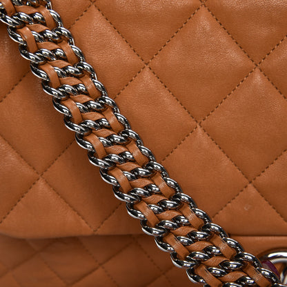 Chanel Washed Lambskin Chain Around Maxi Flap Bag Dark Beige 17 of 18