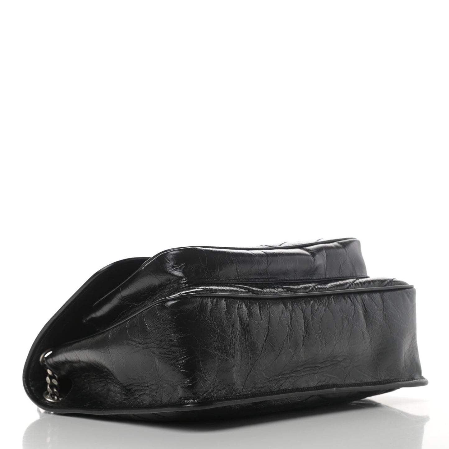 Crinkled Calfskin Matelasse Monogram Large Niki Chain Satchel Black