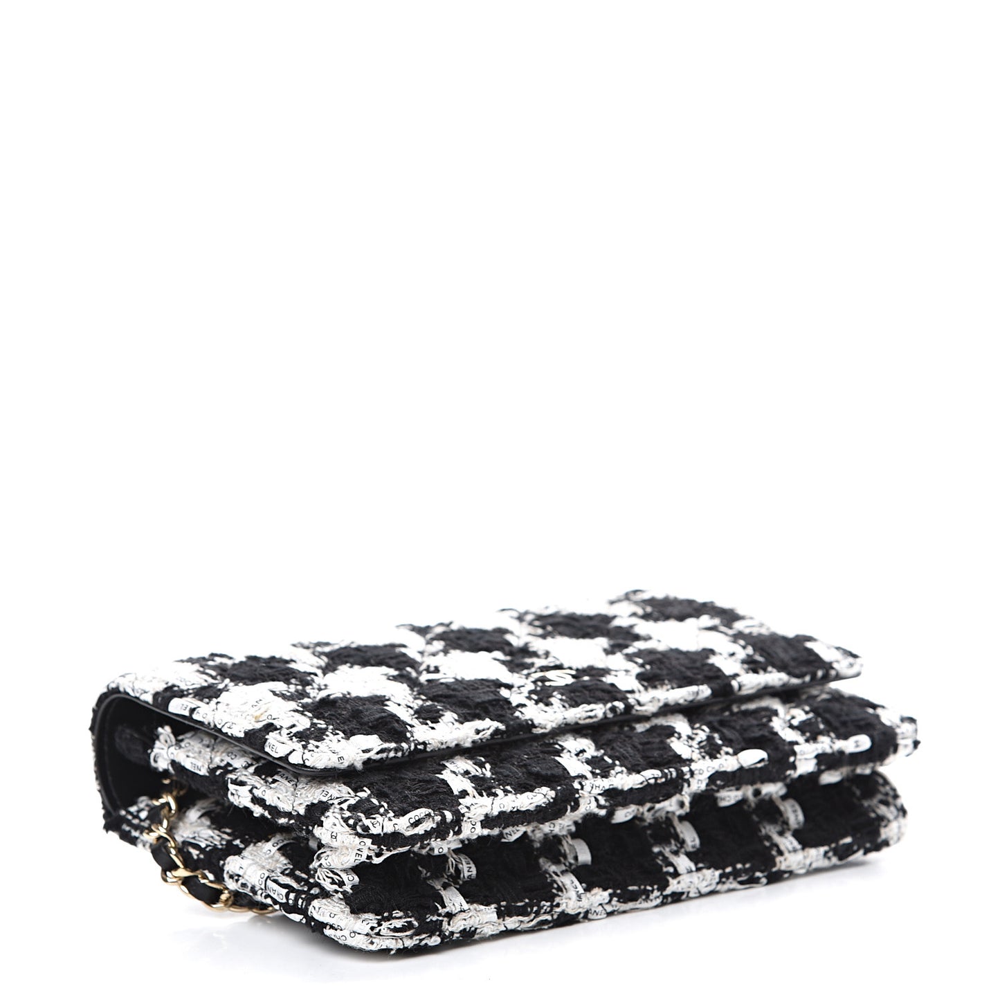 Tweed Quilted Wallet On Chain WOC Black Ecru White