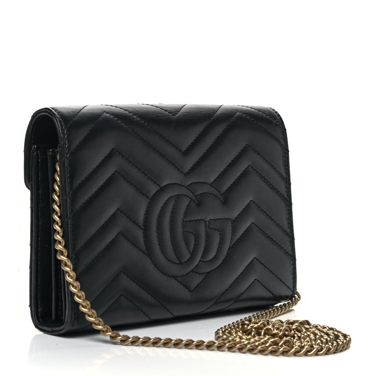 Calfskin Matelasse GG Marmont Chain Wallet Black