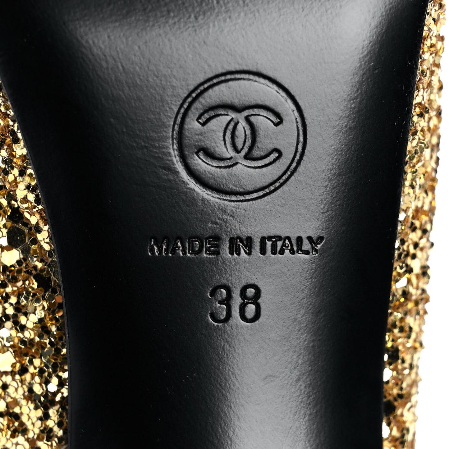 Glitter Grosgrain Cap Toe CC Slingback Pumps 38 Gold Black
