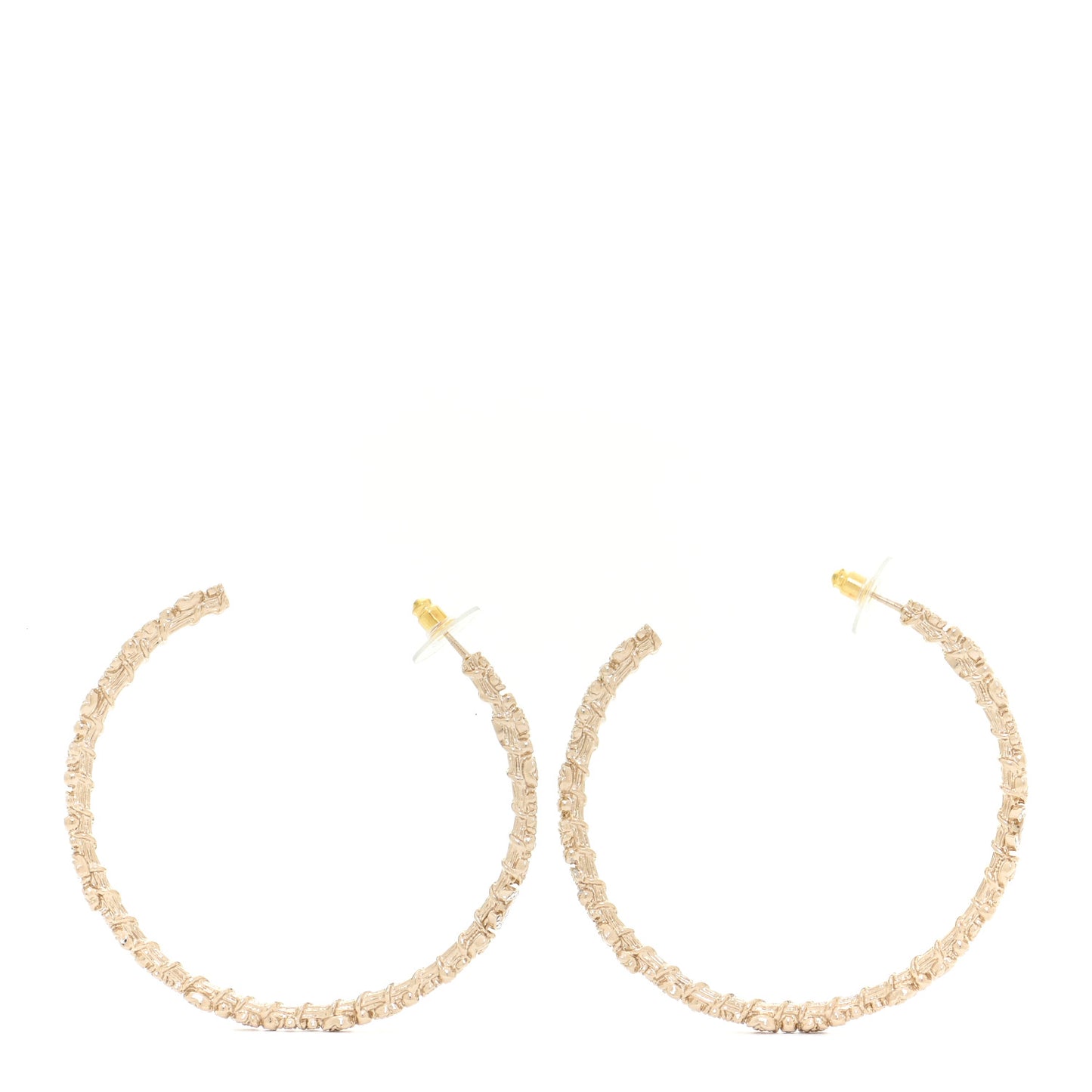Crystal Large Camellia CC Hoop Earrings Gold