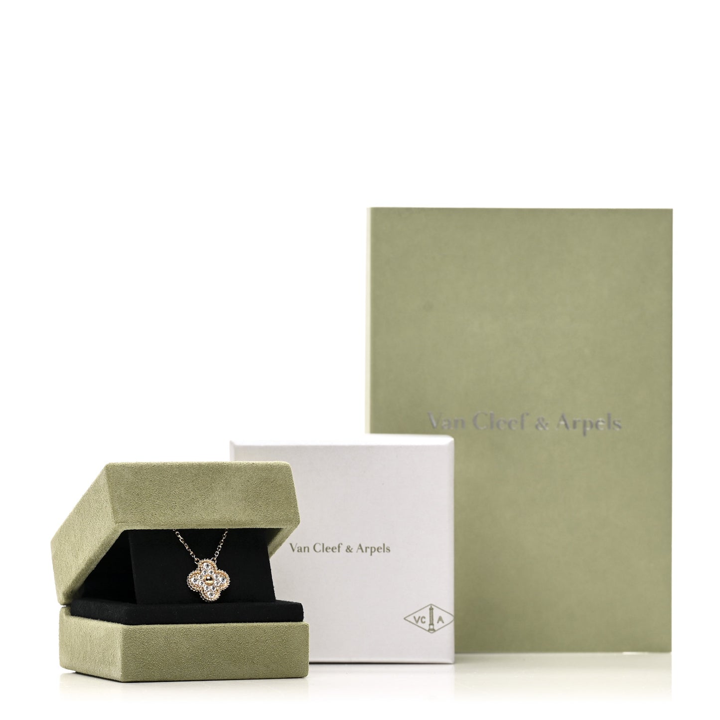 18K Yellow Gold Diamond Vintage Alhambra Pendant Necklace