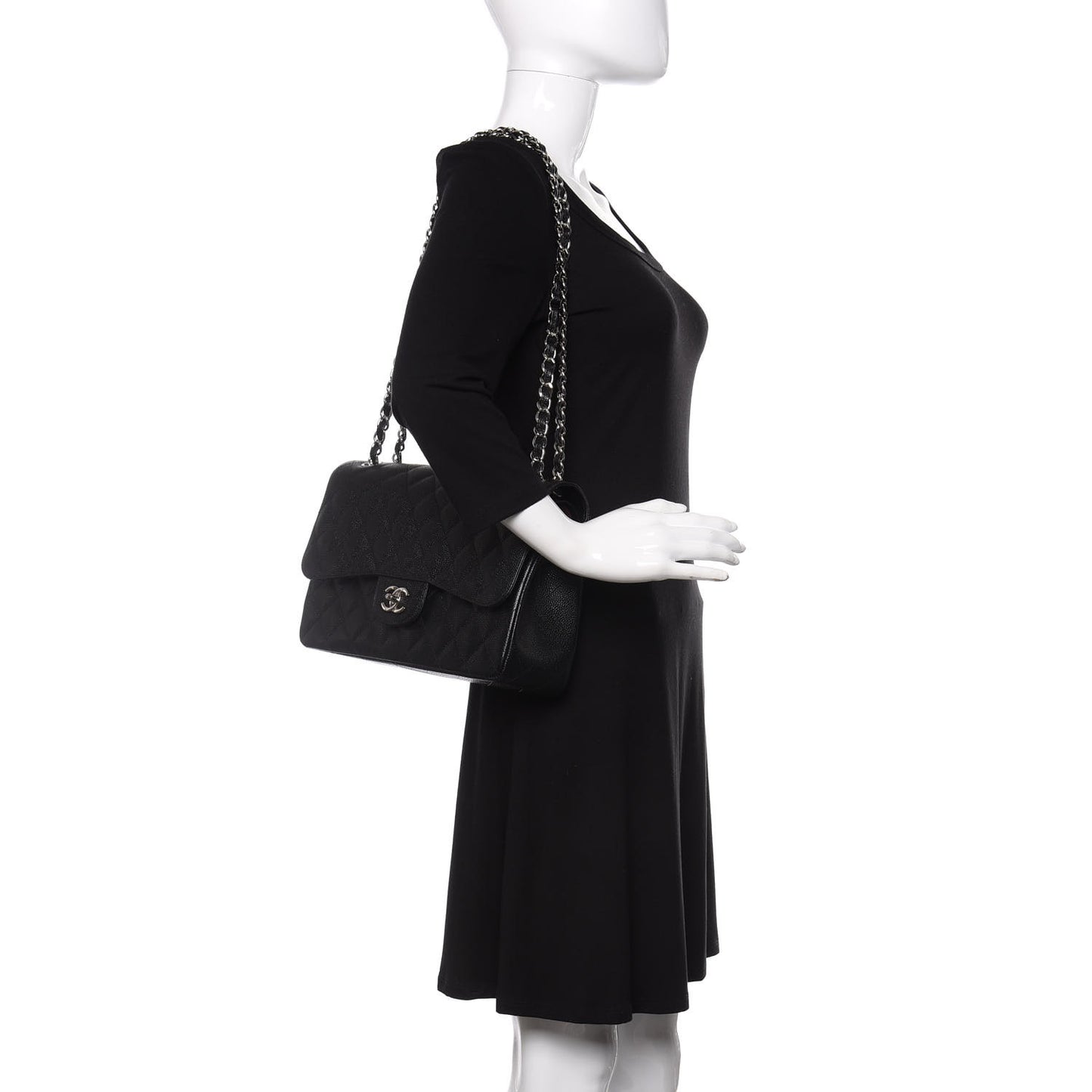 Caviar Quilted Jumbo Double Flap Black