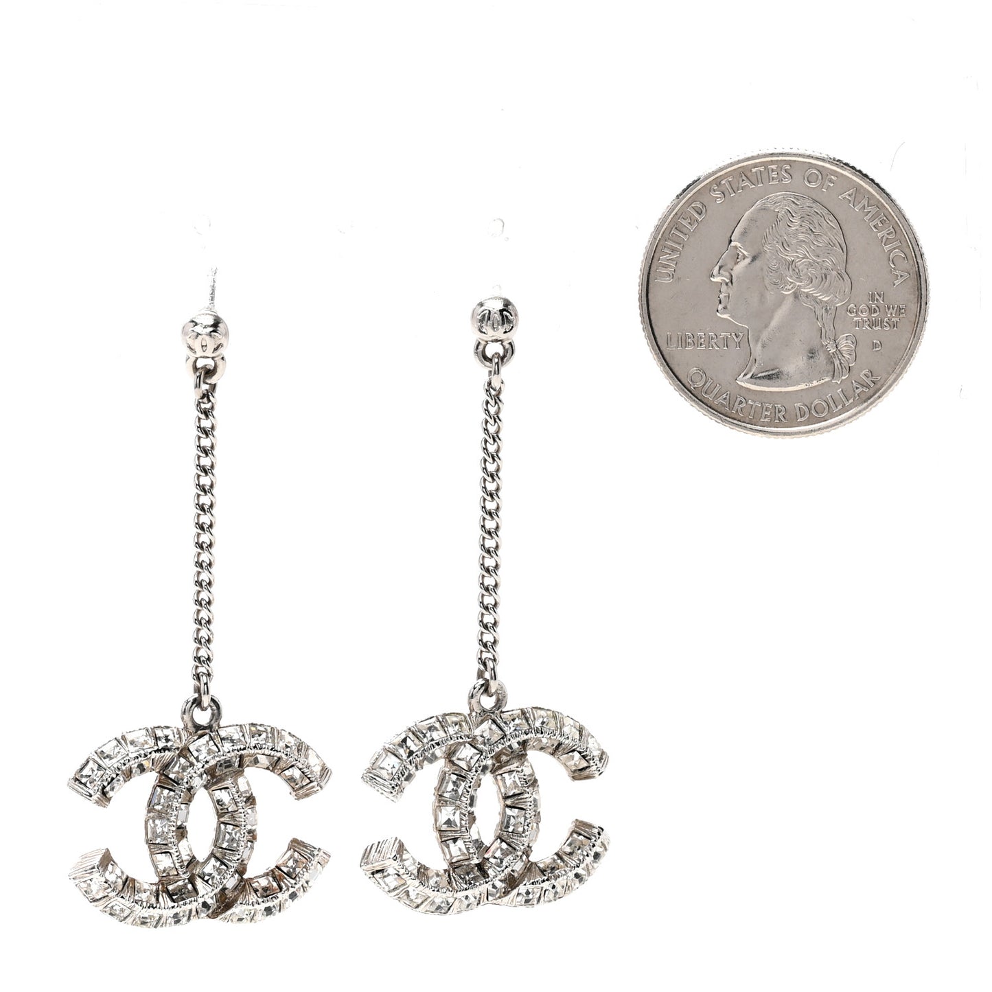Baguette Crystal CC Drop Earrings Silver