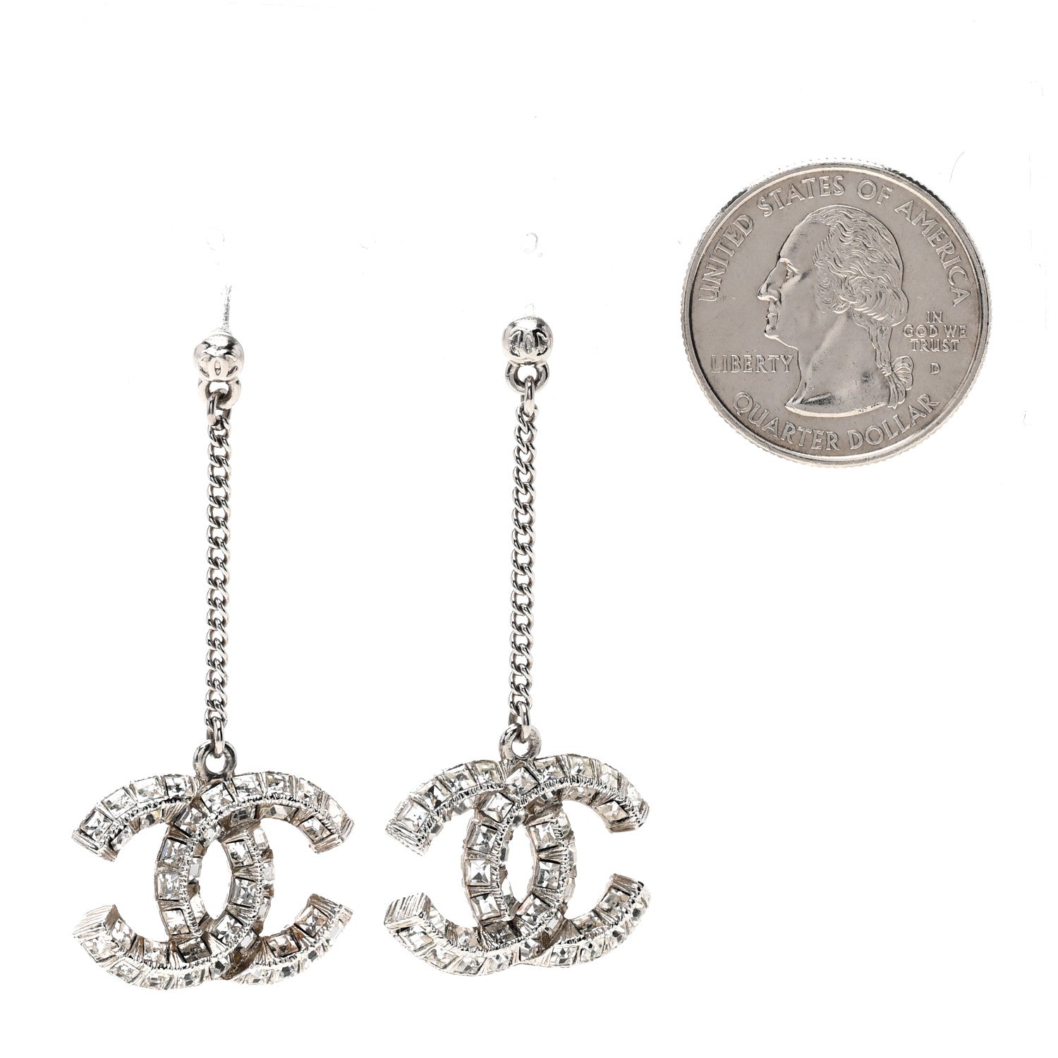Chanel Baguette Crystal CC Drop Earrings Silver 2 of 4