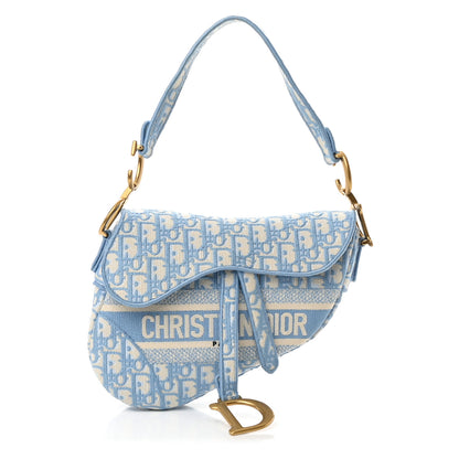 Christian Dior Oblique Embroidered Saddle Bag Cornflower Blue 1 of 10