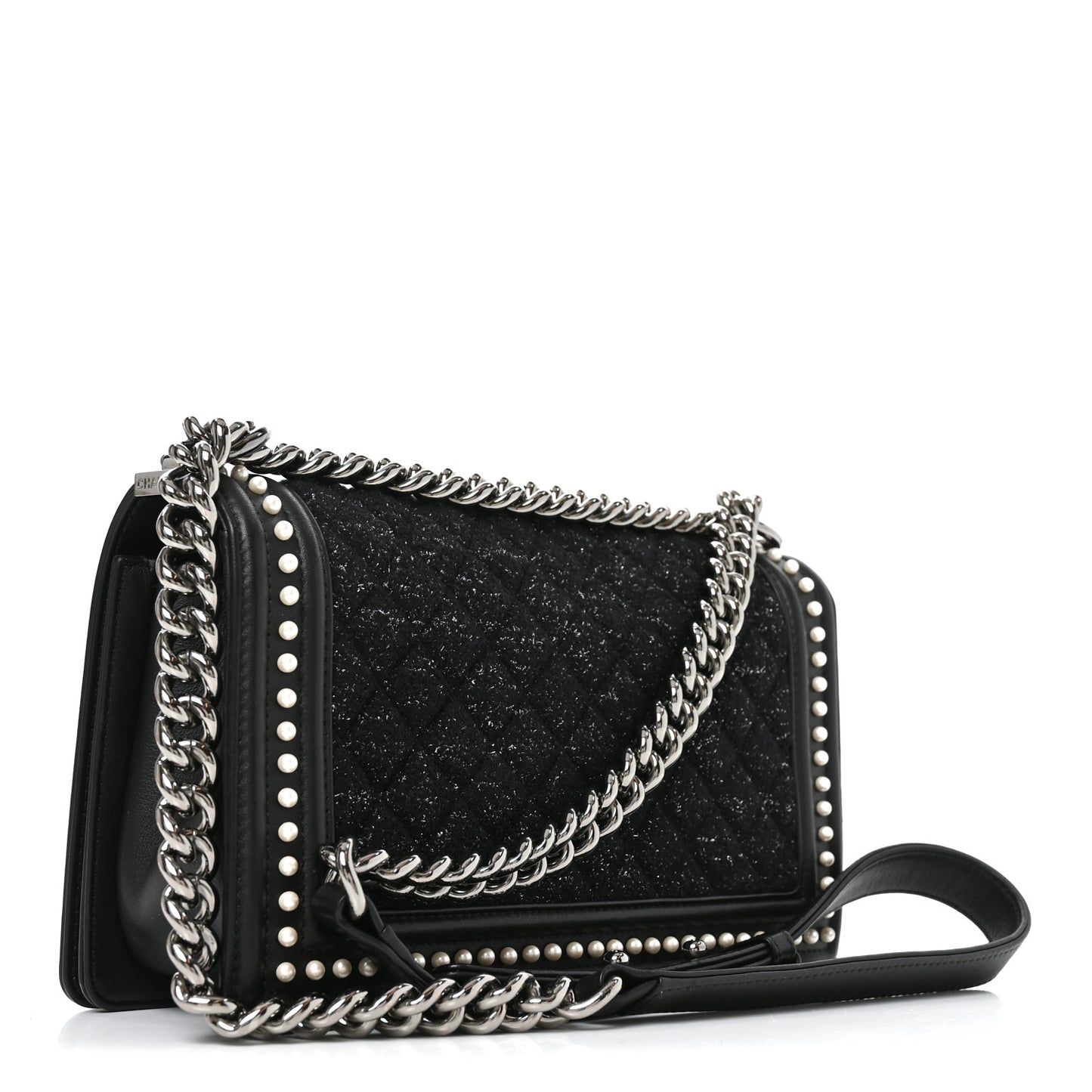 Calfskin Pearl Tweed Medium Boy Flap Black