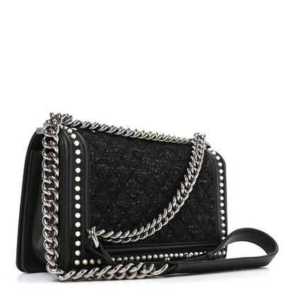 Chanel Calfskin Pearl Tweed Medium Boy Flap Black 3 of 10