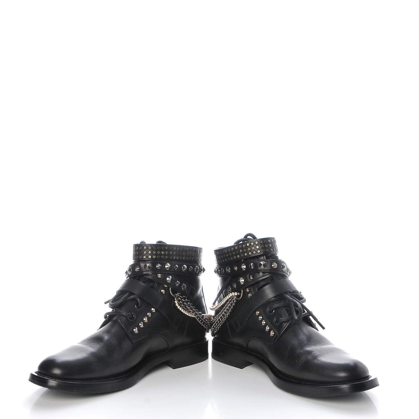 Smooth Calfskin Studded Strap Ranger Boots 37.5 Black