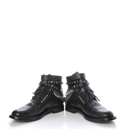 Saint Laurent Smooth Calfskin Studded Strap Ranger Boots 37.5 Black 5 of 16