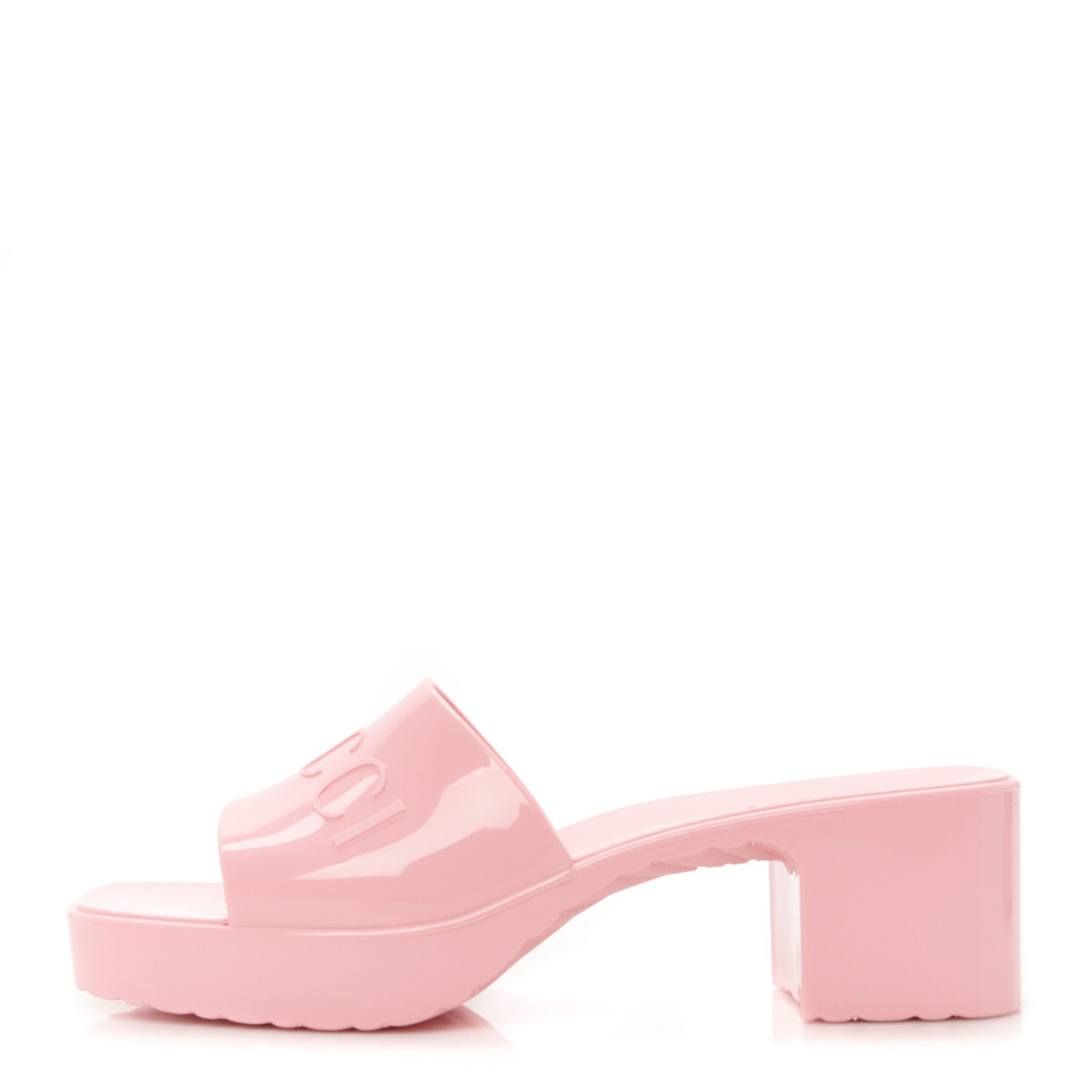 Gucci Rubber Gucci Logo Womens Platform 20/60mm Slide Sandals 36 Wild Rose 1 of 10