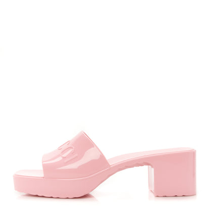 Gucci Rubber Gucci Logo Womens Platform 20/60mm Slide Sandals 36 Wild Rose 1 of 10
