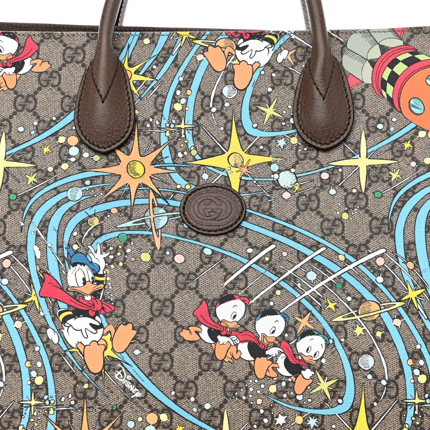Gucci X DISNEY GG Supreme Monogram Donald Duck Retro Interlocking G Shopping Tote Beige Multicolor New Acero 8 of 13