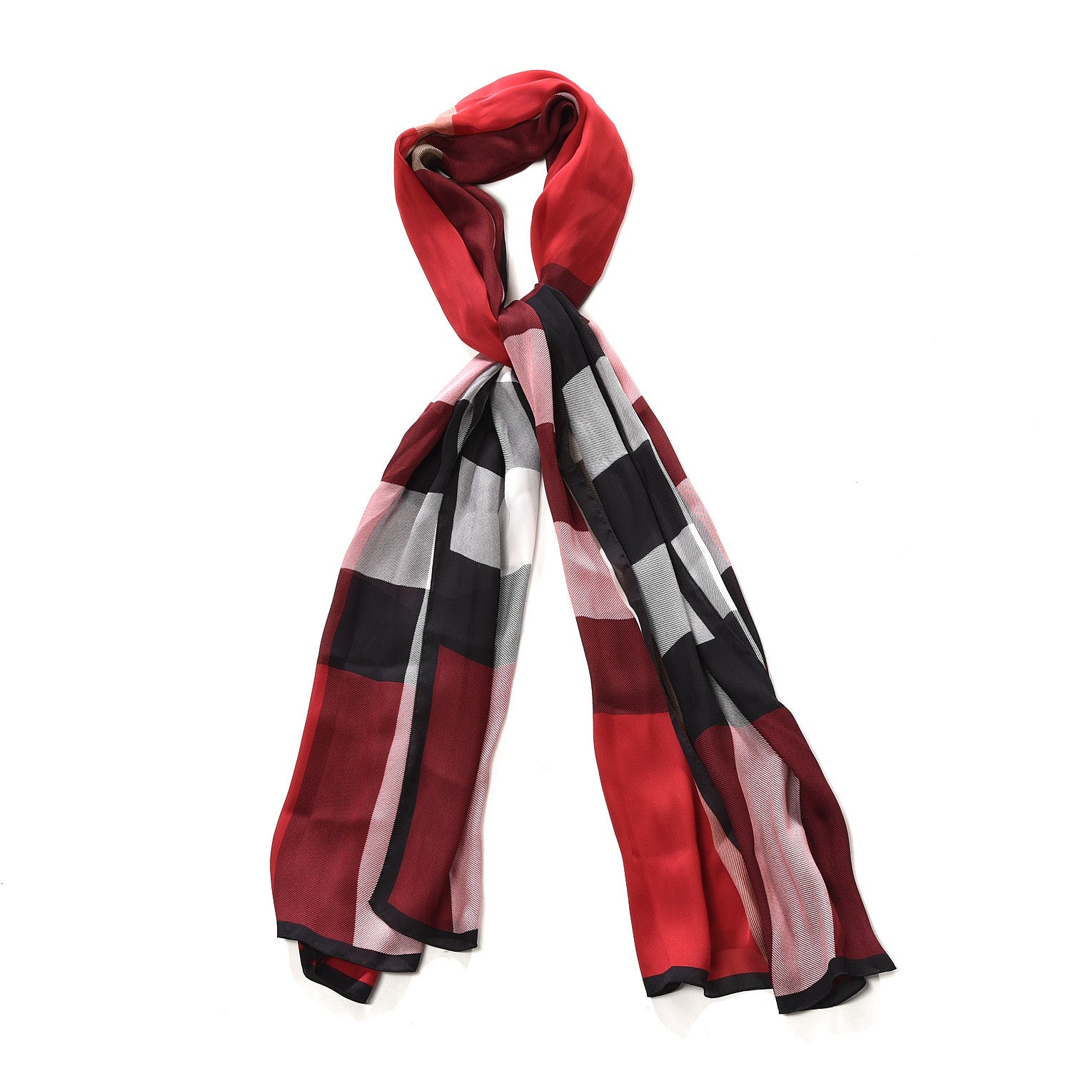 Burberry Silk Ultra Washed Mega Check Scarf Parade Red 1 of 3