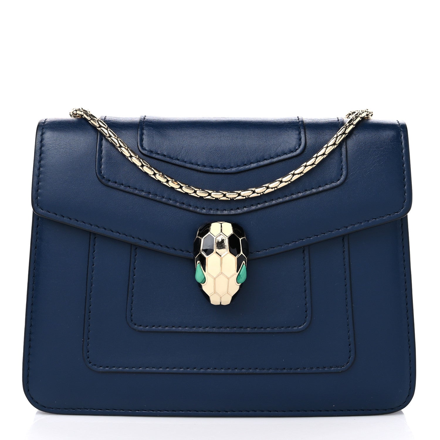 Bulgari Calfskin Small Serpenti Forever Snake Strap Crossbody Bag Navy 3 of 11