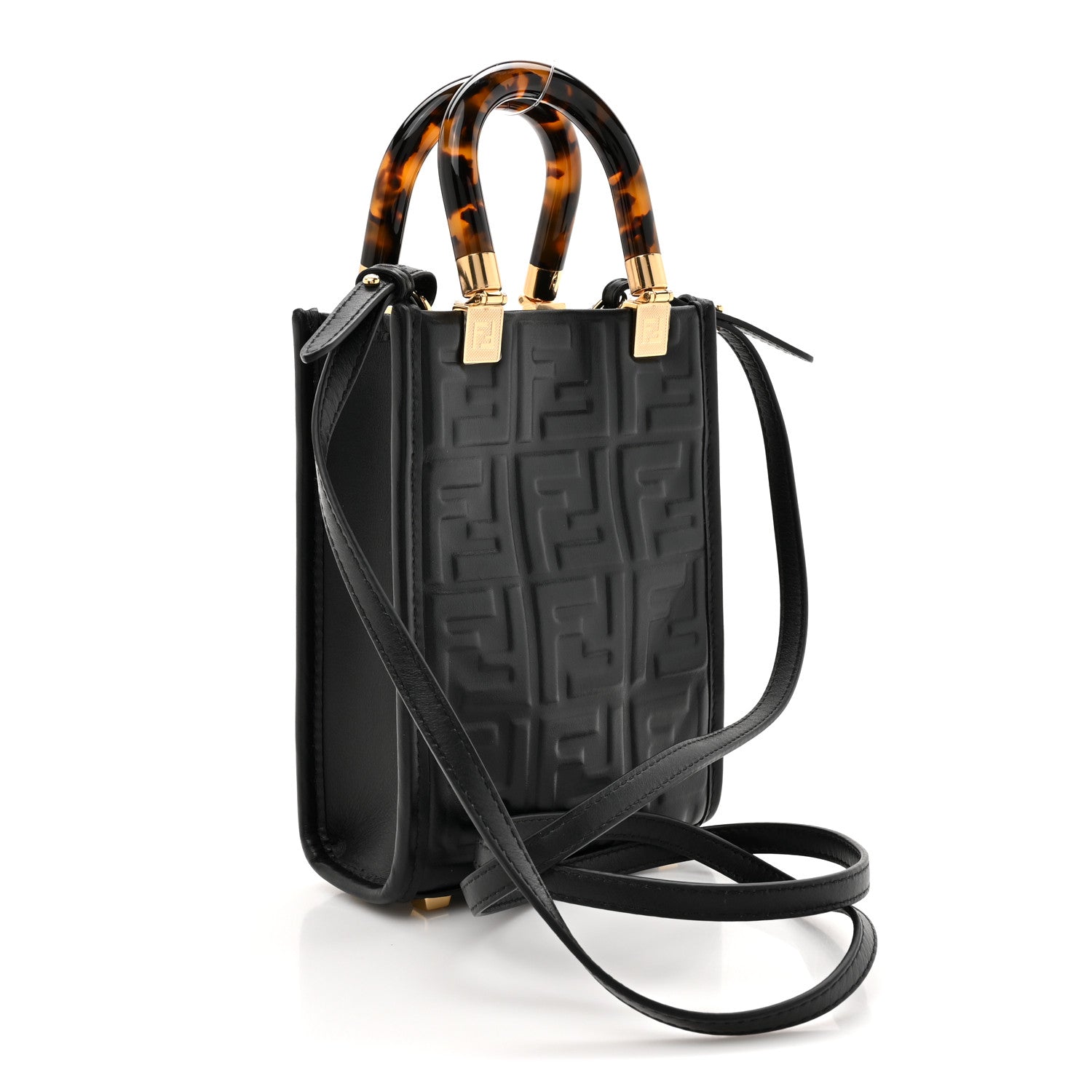 Fendi Vitello Plexiglass FF Embossed Mini Fendi Sunshine Shopper Tote Black 3 of 10