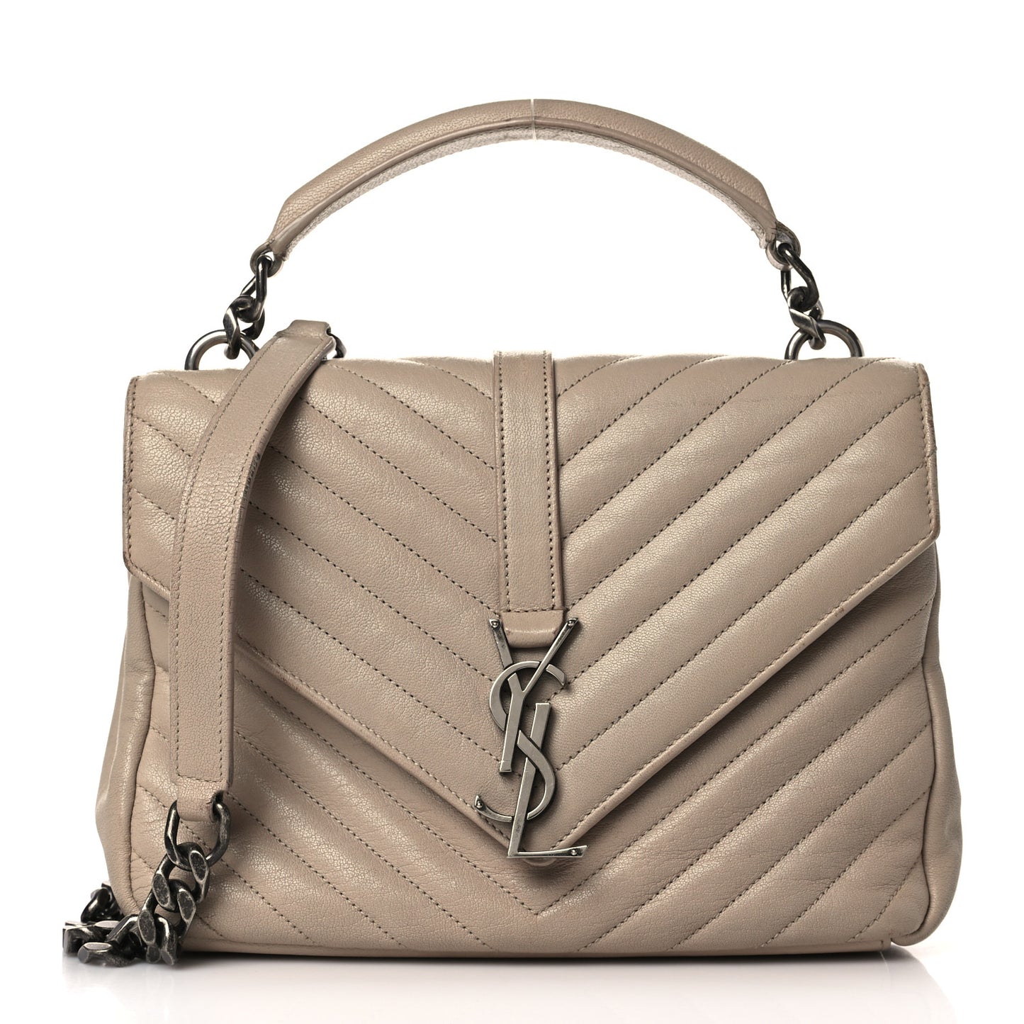 Sheepskin Matelasse Chevron Monogram Medium College Bag Dark Beige