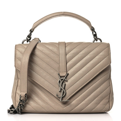 Saint Laurent Sheepskin Matelasse Chevron Monogram Medium College Bag Dark Beige 1 of 13