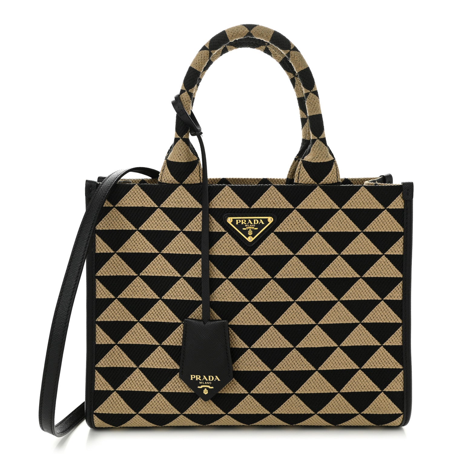 Prada Jacquard Saffiano Triangolo Symbole Embroidered Small Tote Black Corda 1 of 11