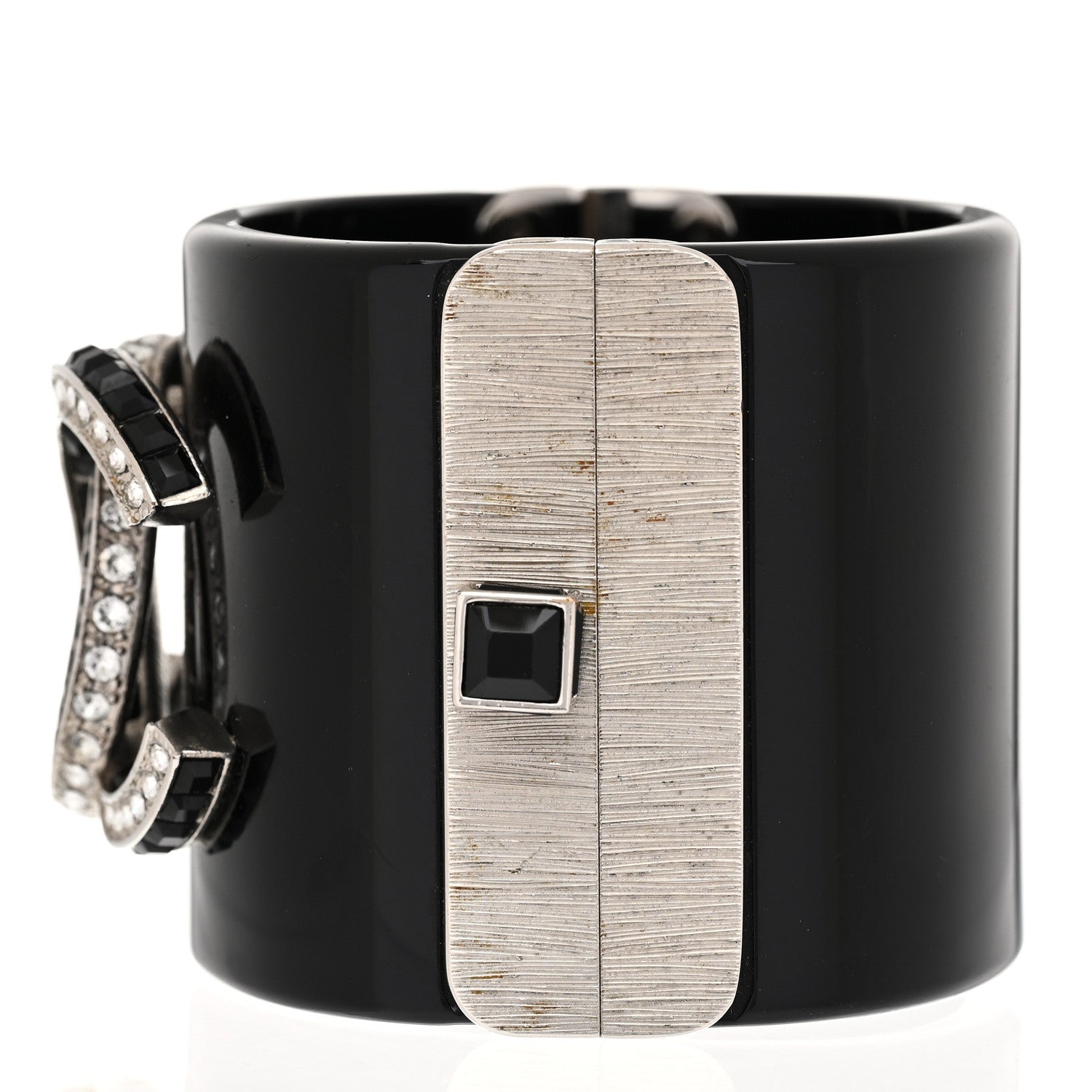 Chanel Resin Baguette Crystal CC Cuff Black 5 of 6