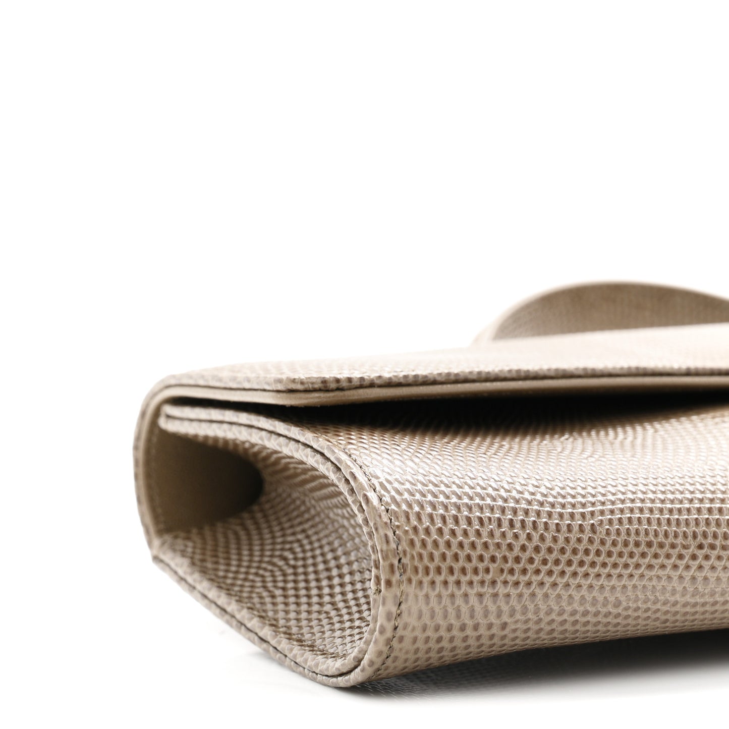 Calfskin Lizard Embossed Clutch With Chain Dark Khaki