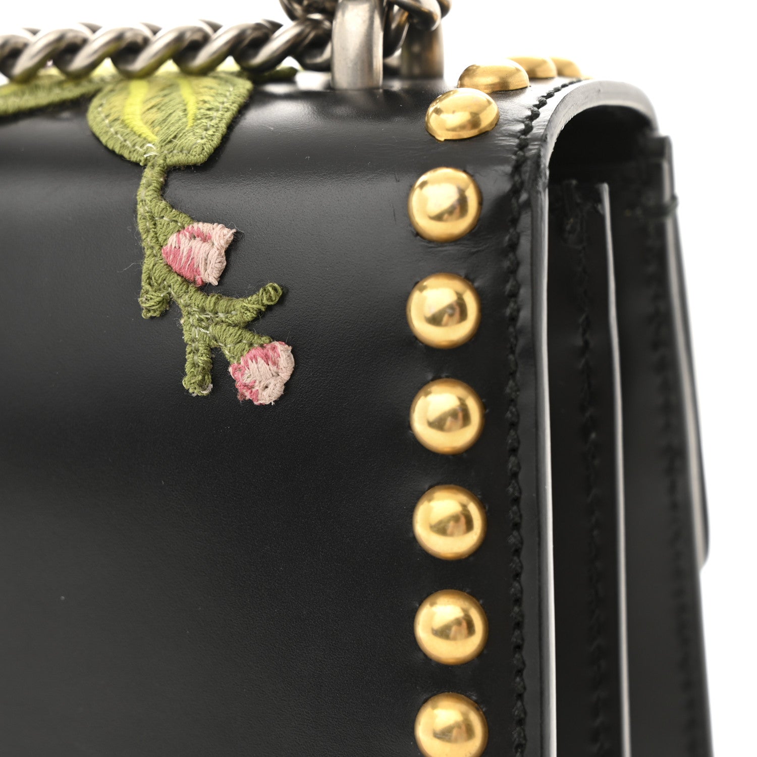 Gucci Calfskin Floral Embroidered Studded Small Dionysus Shoulder Bag Black 14 of 16