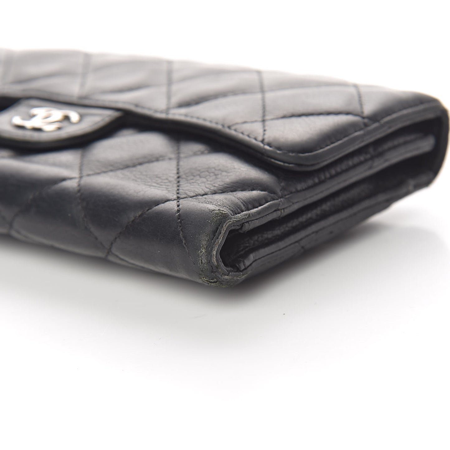 Caviar Quilted Large Gusset Flap Wallet Black