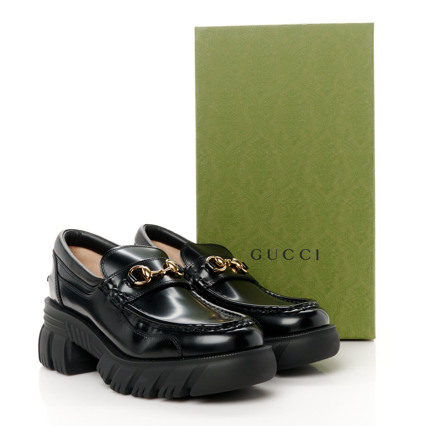 Magnum Calfskin Nappa Samoa Womens Horsebit Platform Chunky Lug Sole 40mm Loafers 40.5 Black